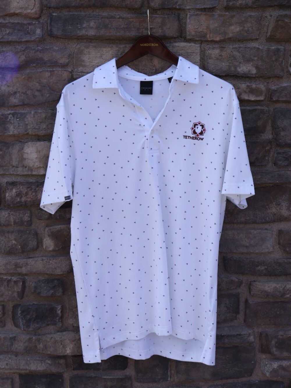 Dunning Golf Men’s Small White Purple Micro-Print Tetherow Performance Polo